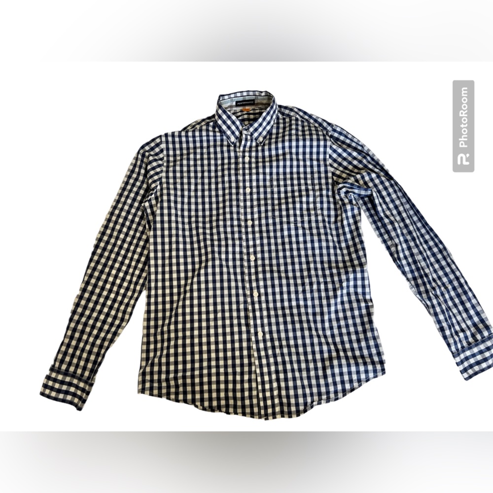 Taylor Vintage Performance Checkered Print White and Blue Button Down Shirt